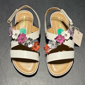 Girls Size 4 Mirabella White Silver and Purple Flower Sandals